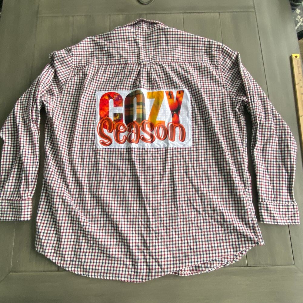 SaddleBred Classic Fit Button Down • XL • Burgundy/Black • Cozy Season Patch